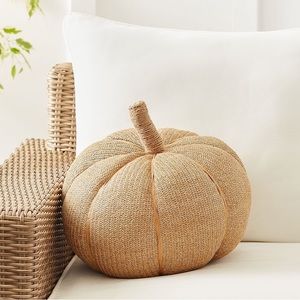 Pottery Barn Large Pumpkin Shaped Indoor/Outdoor Pillow with Jute Stem Detail